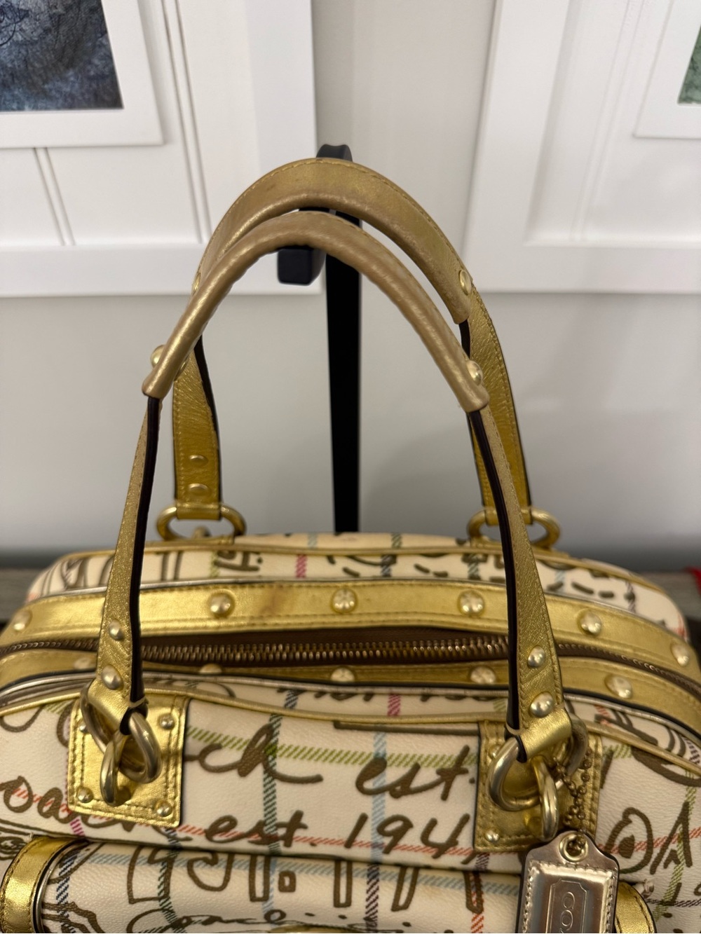 Vintage Coach Graffiti Tattersall Chelsea Satchel & Wallet Set Gold Y2K F13186 - Picture 4 of 16